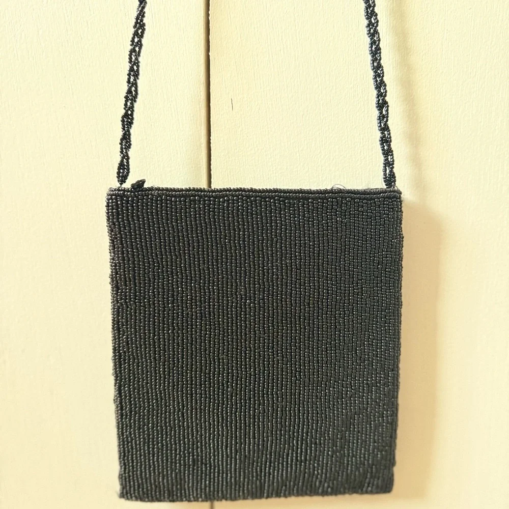 Vintage Beaded Floral Crossbody Bag - Black with Red, Yellow & Green Embroidery - Picture 3 of 5